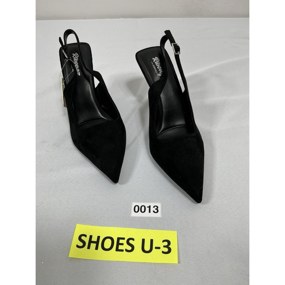 Woman’s NWT Ribongz Slip On Stiletto Pumps 11 Black Ankle Buckle Strap Close